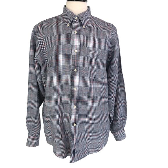 Tommy Hilfiger Button Front Plaid Linen Shirt Long Sleeves Size XL Vintage - Picture 1 of 8